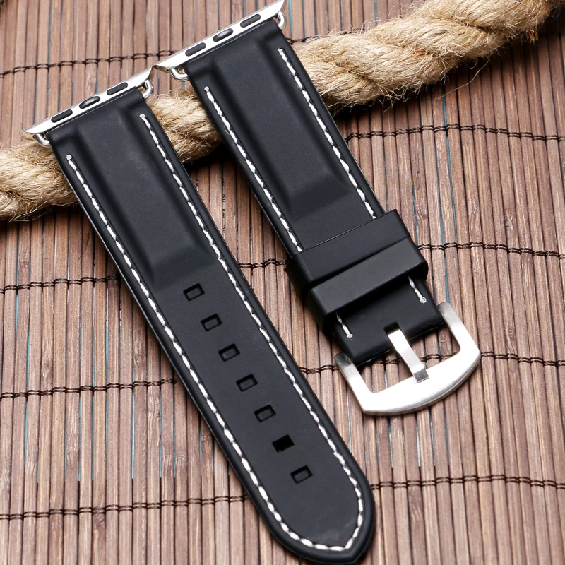 42 мм водонепроницаемый белый/красный сменный резиновый мягкий черный