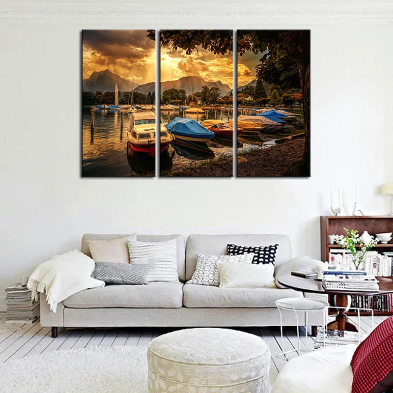3 Pieces Hot Sell Posters Modern wall Painting Sunset ships Home wedding Decorative Modular Picture Print on Canvas Framework | Дом и сад