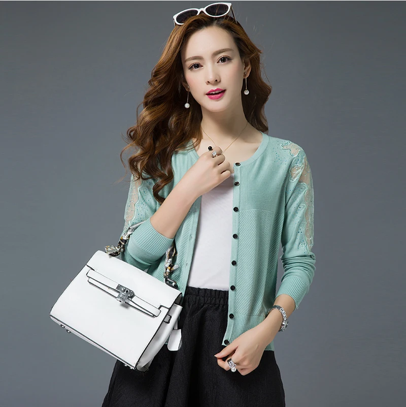 XJXKS New 2019 autumn fashion lace cardigan jacket short paragraph solid color hollow coat outside ride air-conditioned sweater |