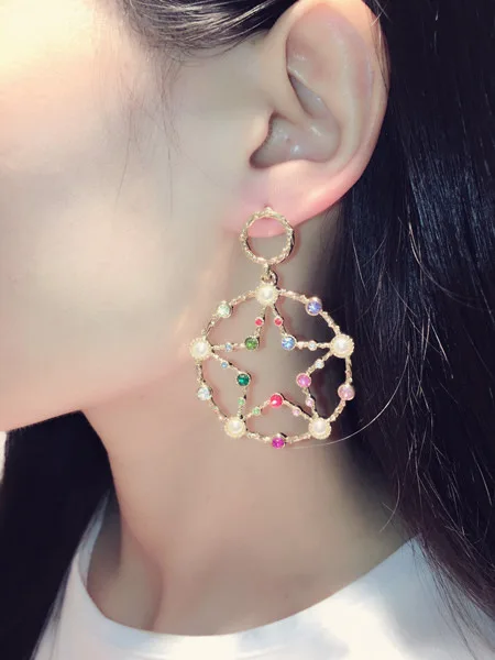 Новые корейские серебряные иголки большие серьги Длинные цветные серьги из горного хрусталя жемчужные серьги со звездами