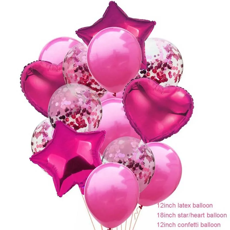 Rose Pink Confetti 14 шт. 12 дюймов латексные 18 дюймов фольгированные Воздушные шары гелиевые С Днем Рождения Декорации на свадьбу, вечеринку, фестиваль, вечерние балоны - Цвет: Rose Pink Confetti