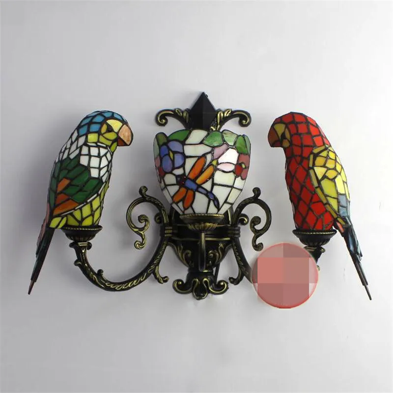 Лампа на стену с попугаями европейская краткая Тиффани бра для гостиной Декор