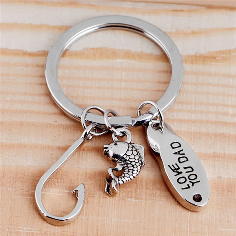 Металлический Серебряный Брелок с рыбьим крючком брелок надписью Love You Dad для