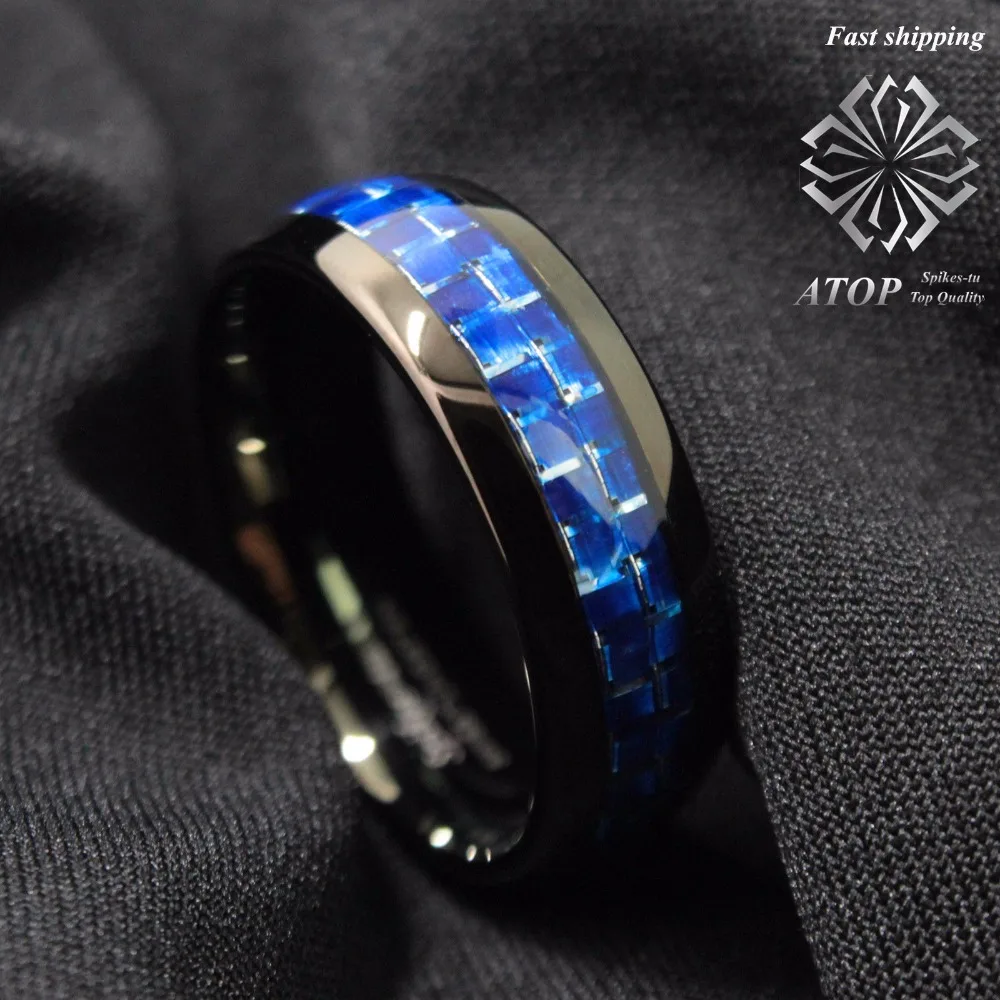 Вольфрамовое кольцо ATOP мужские ювелирные изделия купол черный с синим серебром