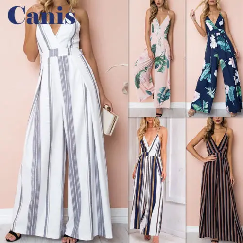 Женский комбинезон для вечеринок шифоновый без рукавов в полоску с лямками