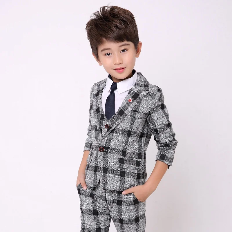 3 шт. клетчатый блейзер для мальчиков с жилетом|boys plaid blazer|boys suitboy blazer suit |