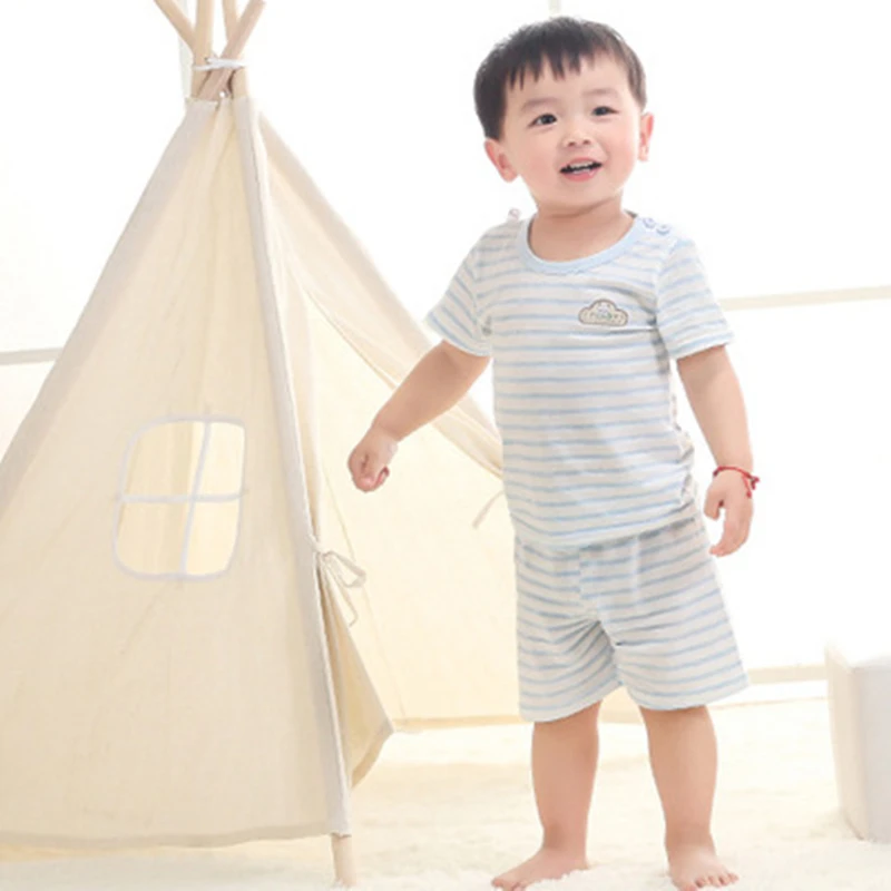 Summer wear for boys and girls two sets short sleeve cotton infant bamboo fiber T-shirt shorts baby F0415wy06 | Детская одежда и