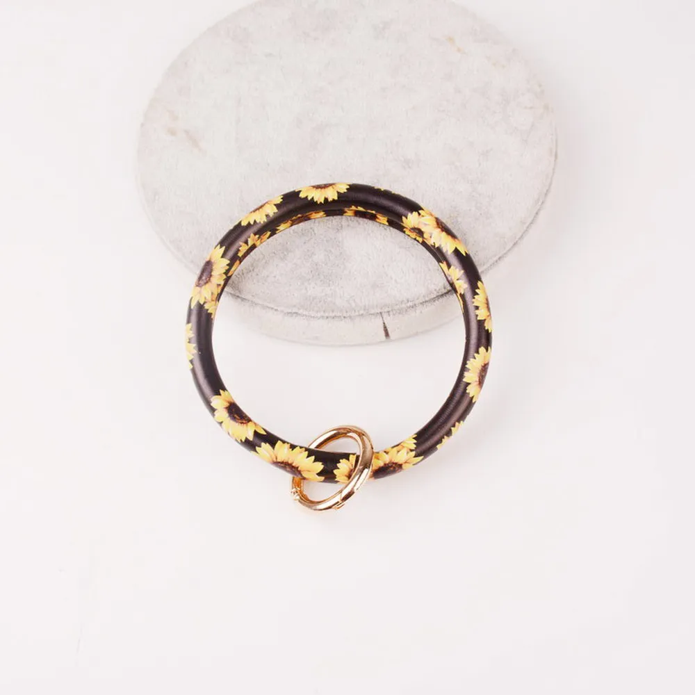 DZ0089 yellow flower Новинка года от Rainbery, модный многоцветный брелок для ключей из искусственной кожи, Круглый браслет на запястье, для женщин и девушек DZ0089 - Цвет: DZ0089 yellow flower