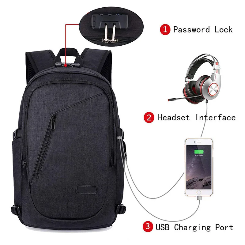 

Laptop Backpack Outdoor Sport Bags USB Charging Port Computer Bag School Bookbag Business Backbag Unisex Travel Camping Riding