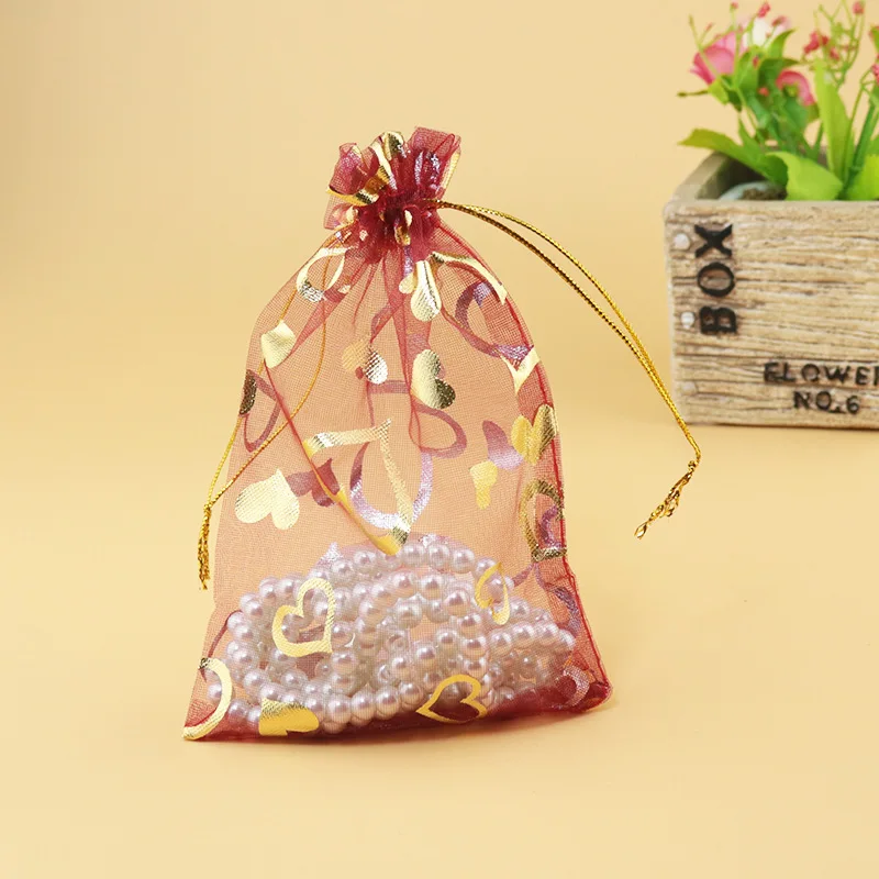 Gift bag 13 x18cm Jewerly bags Mixed color hot stamping heart organza 100pcs/lot mixed colors | Украшения и аксессуары