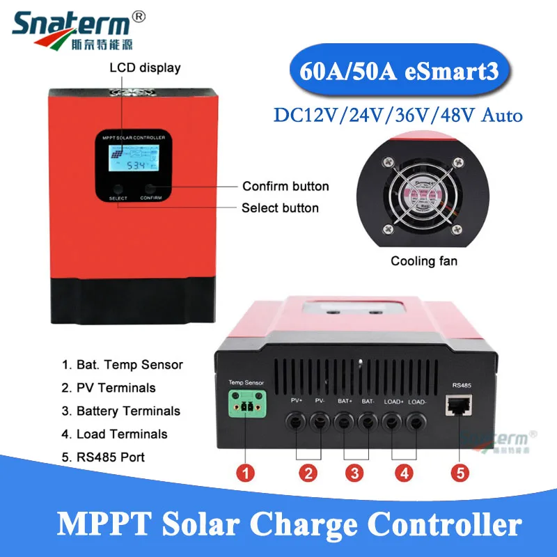 60A 50A 40A 30A 20A MPPT солнечные контроллеры 48 V/36 V/24 V/12VDC автоматическая работа MPPT солнечная батарея зарядное устройство eSmart3 серия