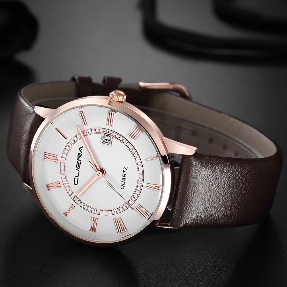 

Retro Business Men Watch Fashion Rose Gold Leather Casual Sports Zegarek Damski Quartz Man Clock Erkek Kol Saati