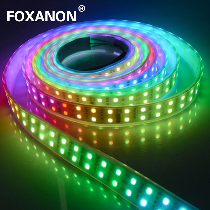 Светодиодная лента Foxanon 5 м WS1812 IC двухрядная Водонепроницаемая трубка 600