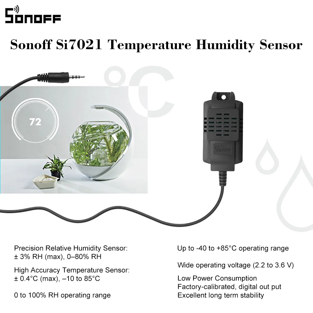 Интеллектуальный выключатель света SONOFF Сенсор Si7021 Температура влажности зонд