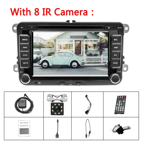 AMPrime 2 Din " автомобильный dvd-плеер для VW/Volkswagen/Passat/POLO/GOLF/Skoda/Seat с gps навигацией Aux карты 2din Автомобильная Навигация - Цвет: With 8 IR camera