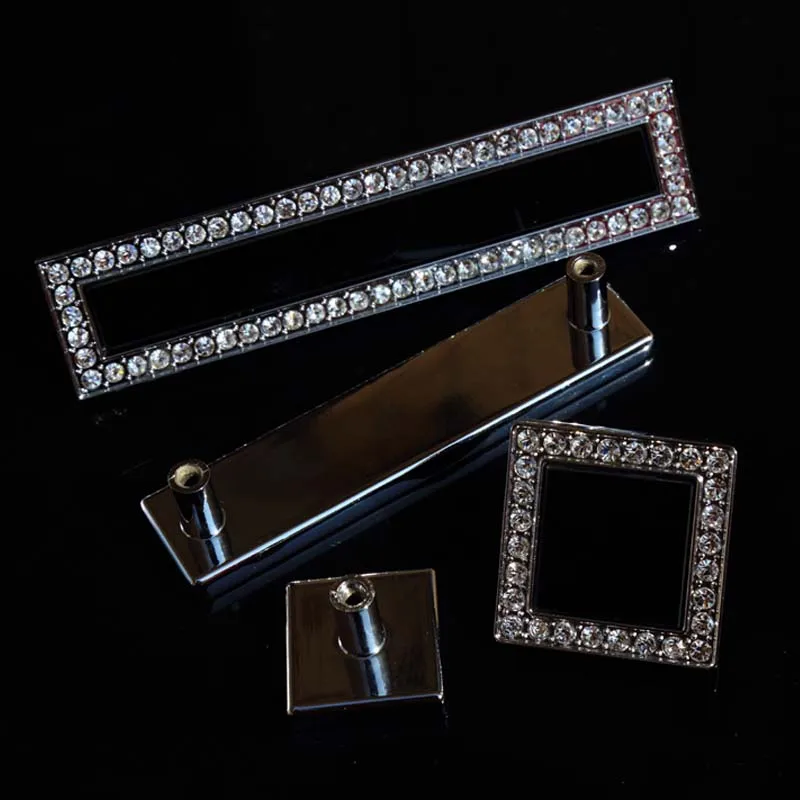 96 мм модные роскошные ручки Стразы для комода дверей шкафа серебряные К9