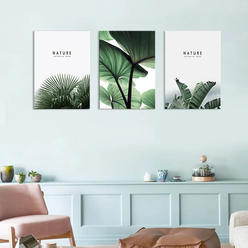 3 шт. декоративная картина для дома Зеленый лист Скандинавская Картина на холсте