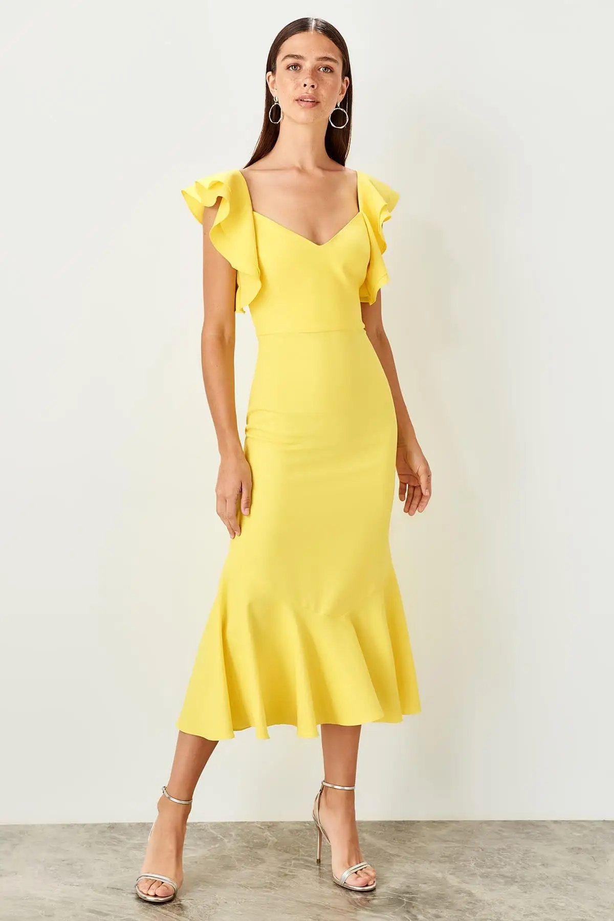 Trendyol желтый маховик Деталь Платье TPRSS19BB0321|Женские платья| |