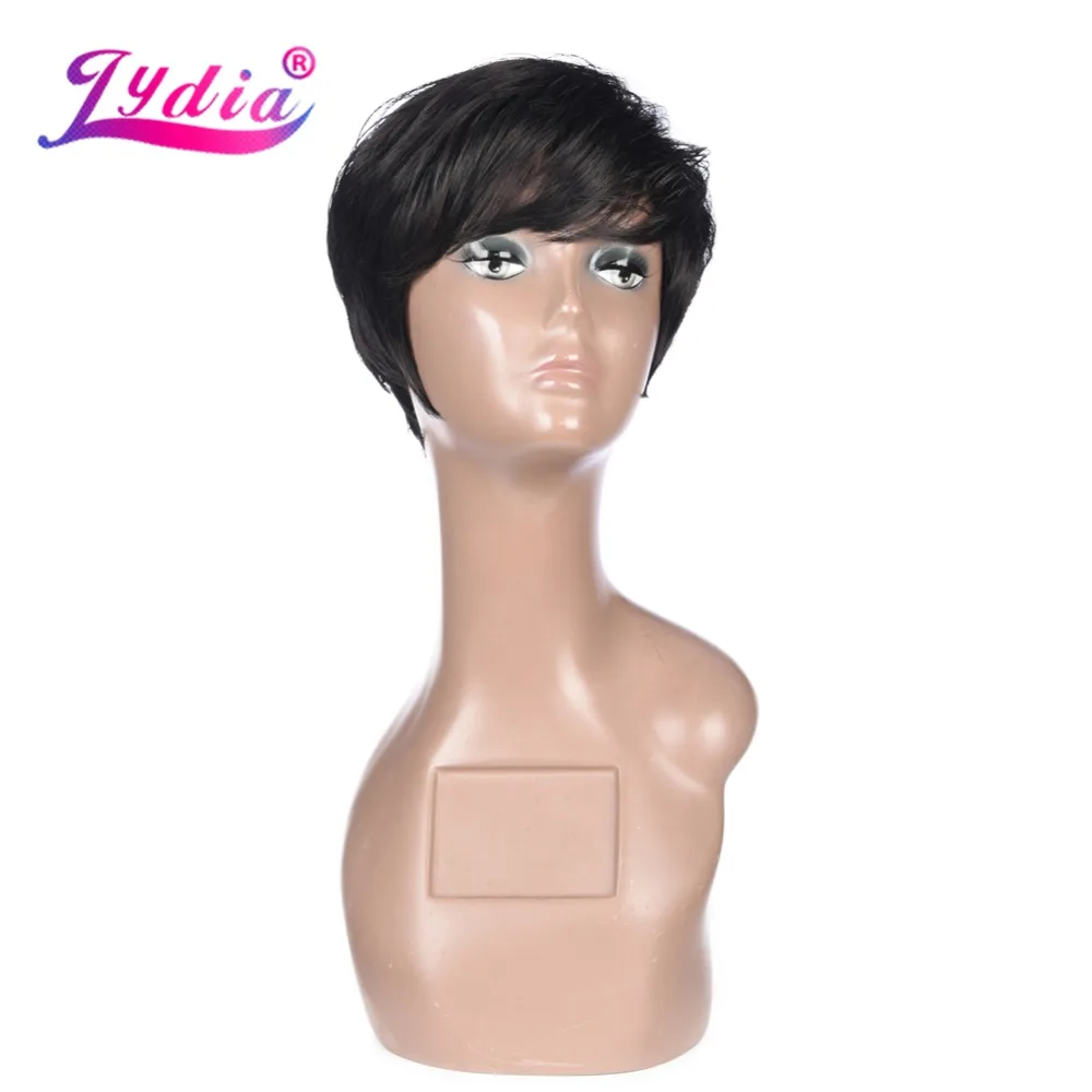 Парики Лидия для чернокожих женщин прямые 4 дюйма натуральный парик чистый цвет 1B