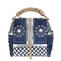 hot 2018 women denim tassel bag purses and handbags high quality rhinestone tote shoulder bags dollar price luxury bags bolsas