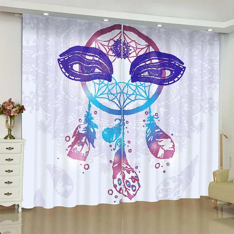 Dreamcatcher curtains for window Buddha statue Dreamcatcher blinds finished drapes window blackout curtains parlour room blinds - Color: 6