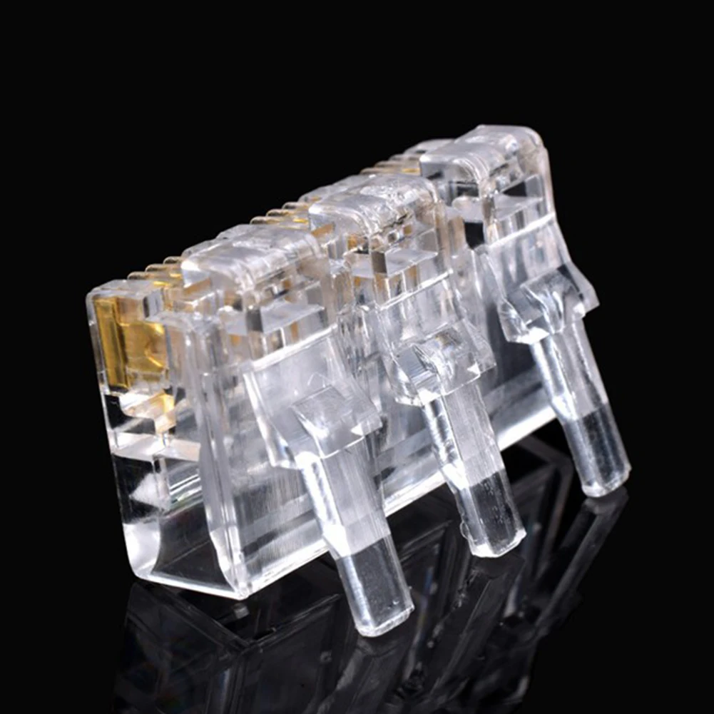 Crimp Network Transparent Cable Systems Gold Plated Contact Telephone RJ11 6P2C Powerful Connector Office Modular Plug 100Pcs |