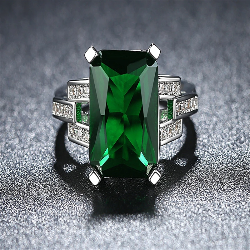 Новая мода люкс Зеленый Кристалл Square Ring Jewelry Творческий кольцо Для женщин