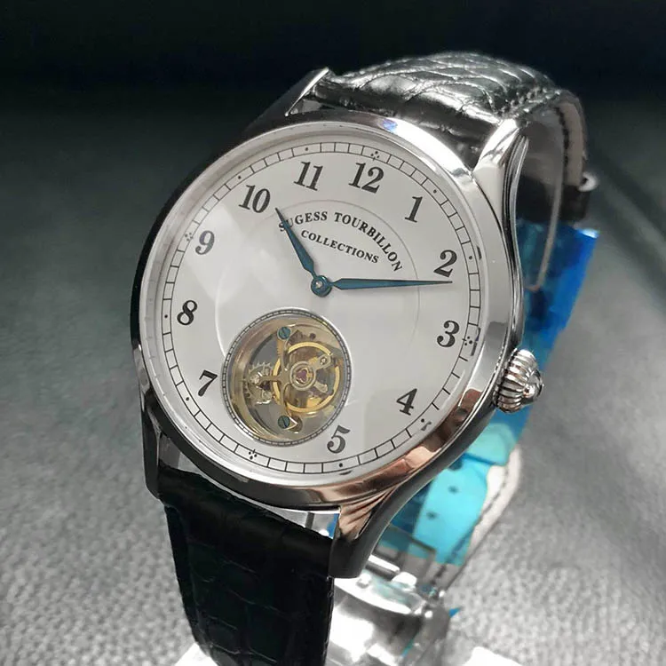 Роскошные мужские механические часы от ведущего бренда Tourbillon, модные мужские часы из натуральной крокодиловой кожи с турбийоном, водонепроницаемые часы 50 м, 1963