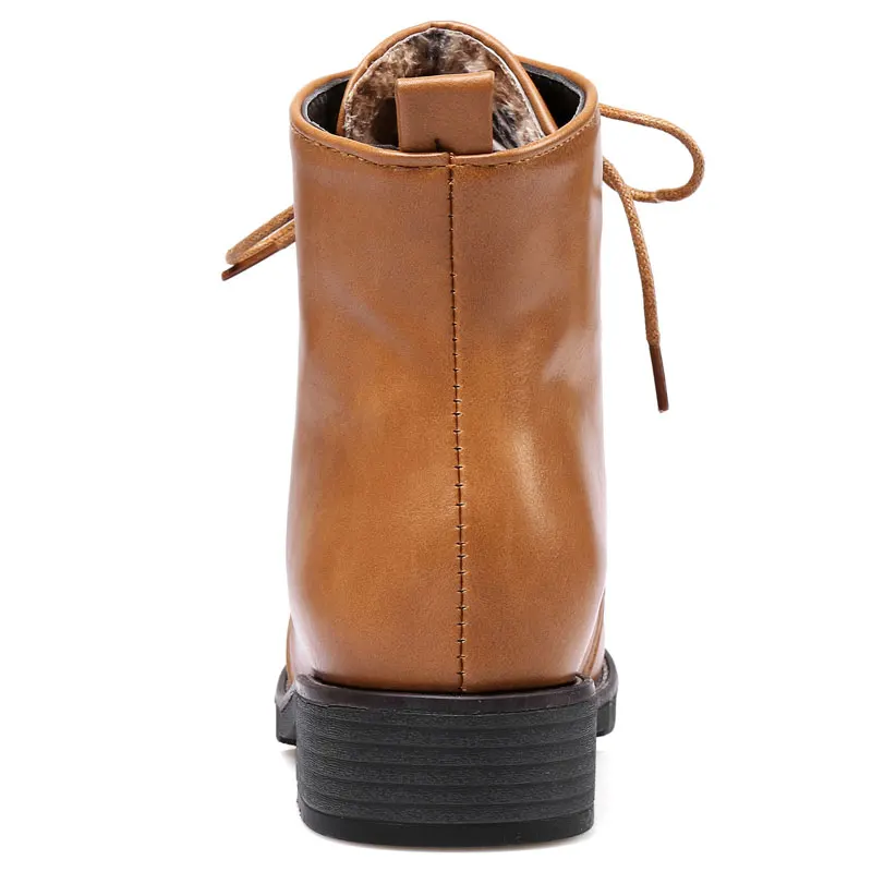 

Fanyuan Woman Fashion PU Leather Motorcycle Ankle Boots Female Lace Up Low Heels Platform Comfortable Spring Autumn Shoes