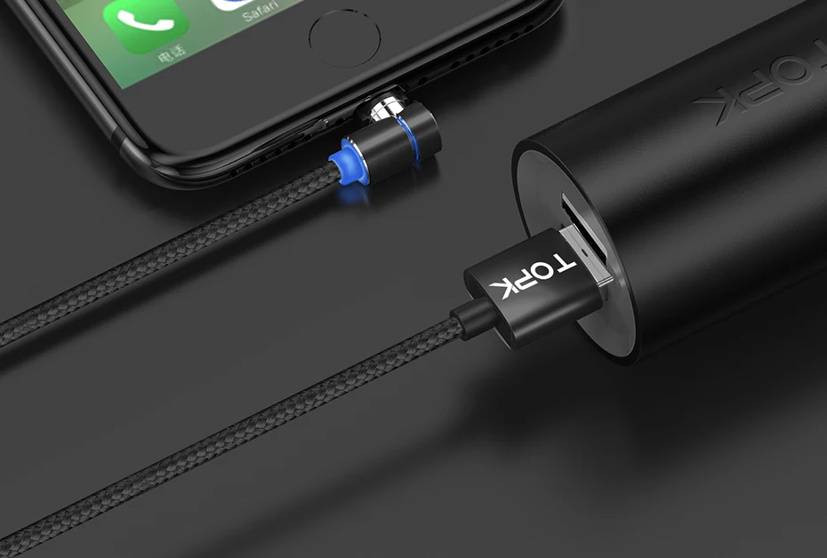 TOPK L-Line 1 м 2 м 90 градусов L Тип Магнитный кабель Micro USB кабель и usb type C светодиодный магнитный Кабель зарядного устройства для iPhone X 8 7 6