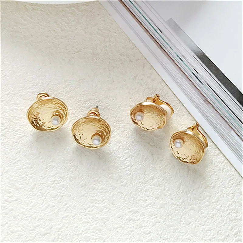 

New Summer Textured Jewelry Fashion Gold Geometric Shape Shiny Big Double Pearls Dangle Earrings for Women 2018