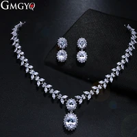 gmgyq fashion deluxe earring necklace set drop shaped olive full shiny zirconia for bride jewelry dinner dress accessories
