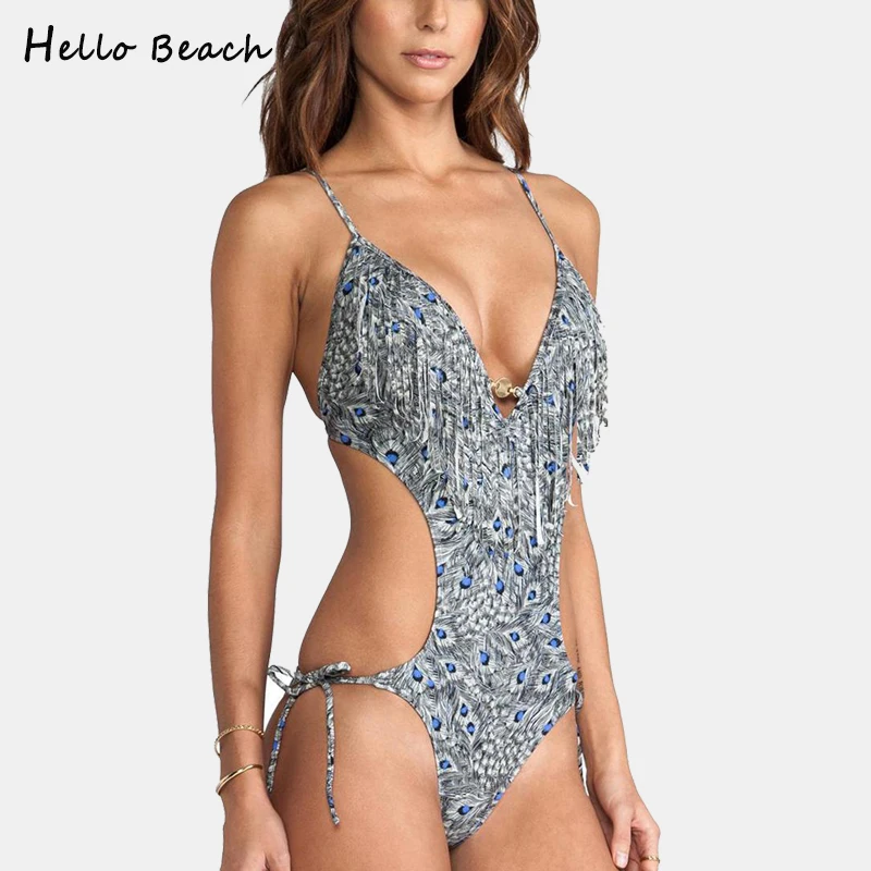 HELLO BEACH 2018 новый купальник женский монокини с бахромой Женская одежда для купания