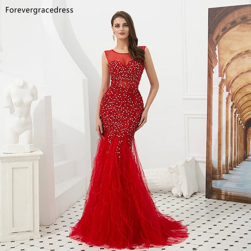 Forevergracedress реальные изображения красные Выпускные платья Иллюзия Русалка с