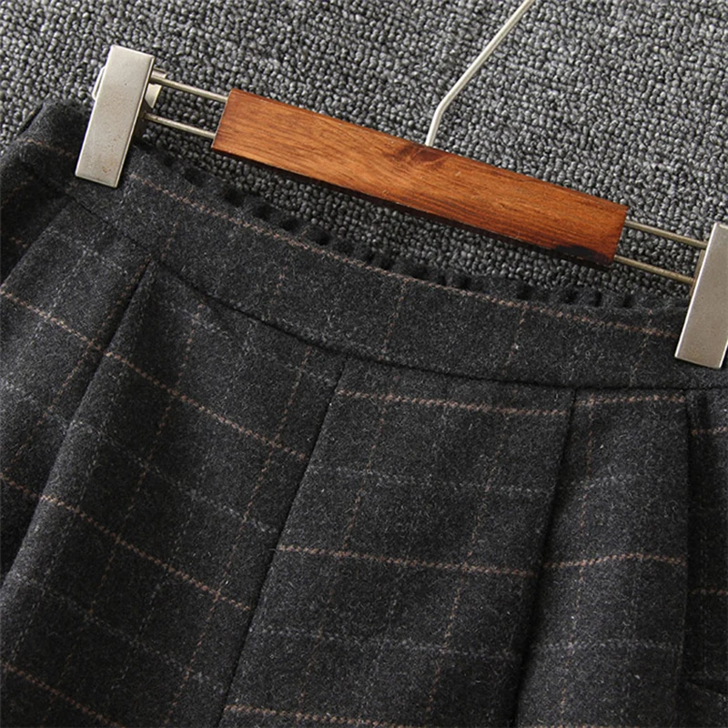 Merched карманы Винтаж Шорты женские шерстяные на осень зиму клетчатые шорты