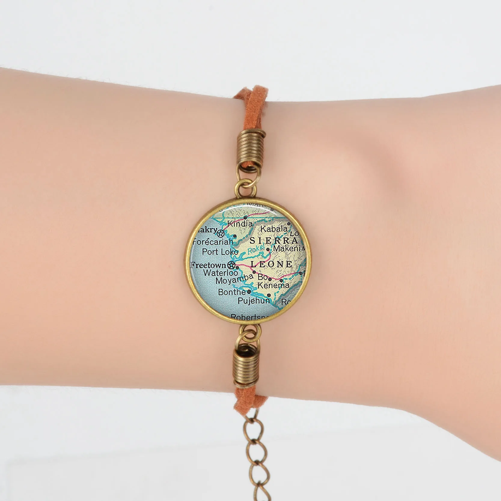 Литва Норвегия Вена Камбоджа Камерун карта Замша Кожаный браслет земля Винтаж