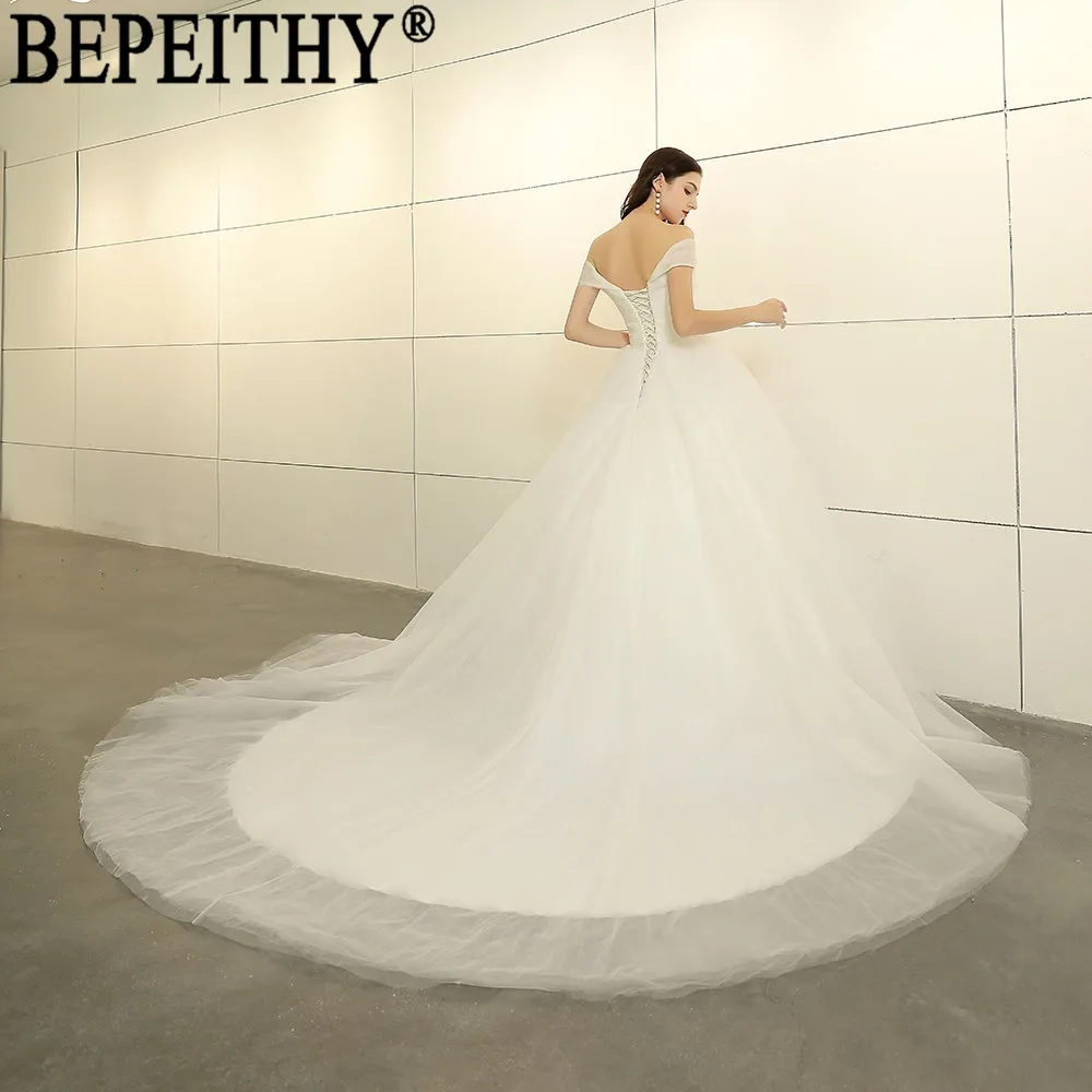 Свадебное платье с открытыми плечами BEPEITHY Vestido de noiva простое Тюлевое со складками