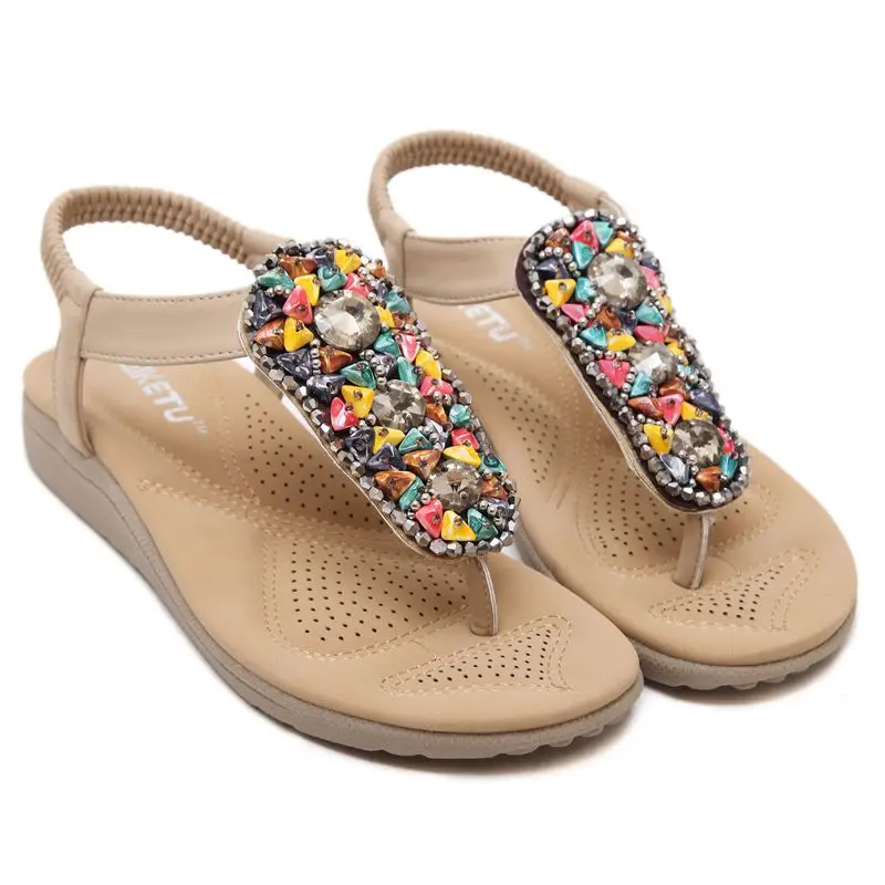 Siketu Женские босоножки в богемном стиле Бисер Стразы Летняя женская обувь без