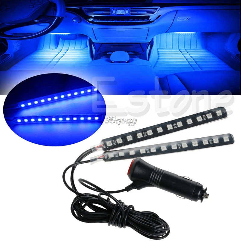 Новый Синий 2X12 светодиодный светильник для салона автомобиля декор пола