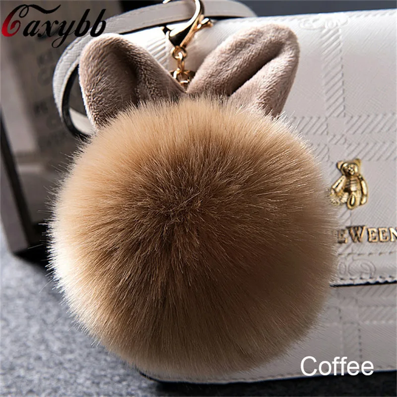 

2018 Fur Pom Pom Keychains Fake Rabbit fur ball key chain porte clef pompom de fourrure fluffy Bag Charms bunny keychain Keyring