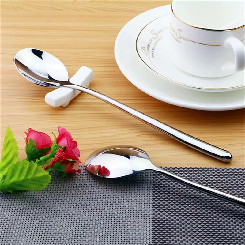 

304 Spoons Stainless Steel Long Handle Korean Soup Spoons Dinner Spoon Rice Salad Scoop Coffee Mixing Dessert Teaspoon Cutlery