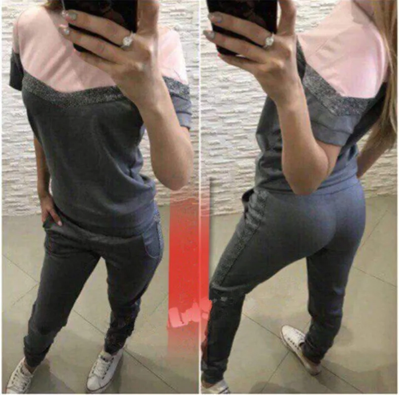 Women Elastic Waist Real Sale Cotton Short O-neck Fashion Suits 2019 New Casual Hit Color Two-piece Female | Женская одежда