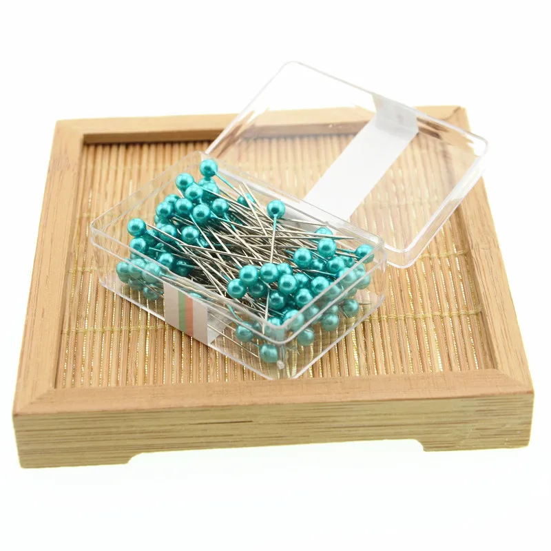 100pcs green 100 шт круглые жемчужные головки булавки для шитья Свадебный корсаж флористы швейные булавки с коробкой аксессуары инструменты рукоделие для шитья - Цвет: 100pcs green