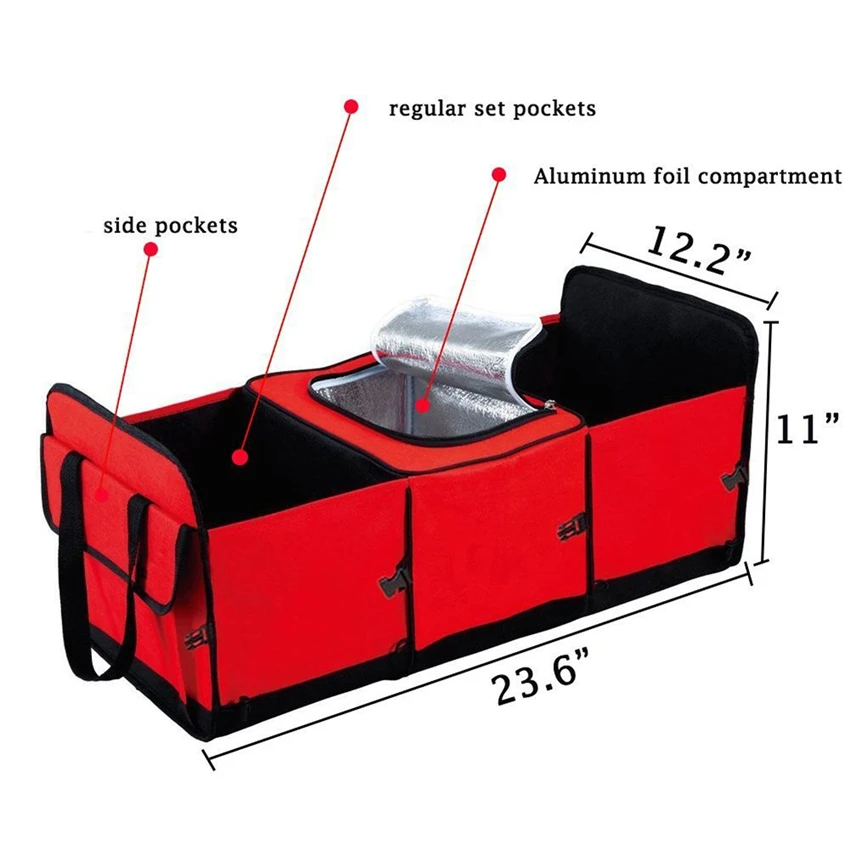 Hot Sale Black Red Foldable Multi Compartment Fabric Hippo Car Storage Basket Trunk Organizer Cooler Set Box | Автомобили и