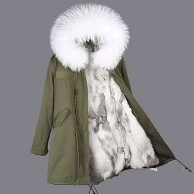 1 OFTBUY пальто с натуральным мехом, зимняя куртка, Женское пальто, воротник из натурального меха енота, длинная парка с подкладкой из кроличьего меха, уличная одежда, новинка - Цвет: 1