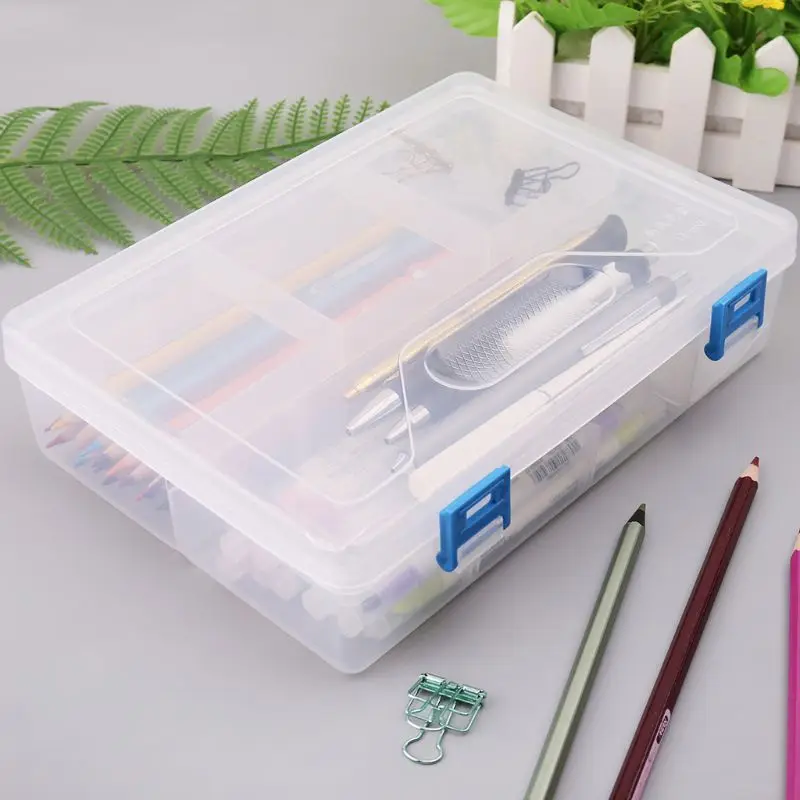 Double Layer Pencil Case Transparent Plastic Pen Storage Box Stationery School Office Supplies Kids Gift
