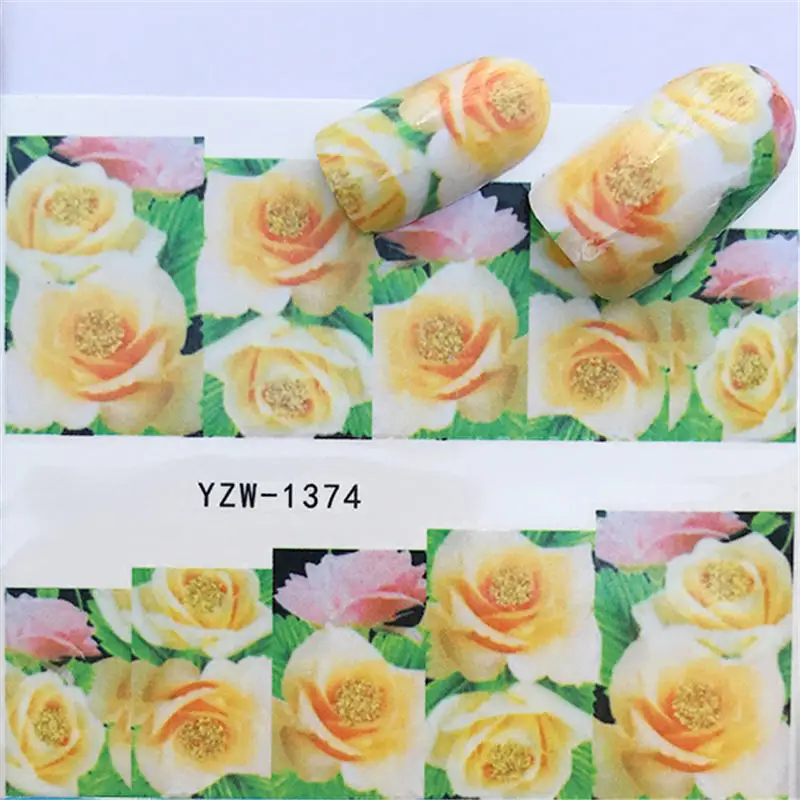 YZW-1374 WUF 1 Лист Красочные Акварельные Цветы Partten слайдер для ногтей переводная наклейка для дизайна ногтей переводная наклейка для маникюра - Цвет: YZW-1374