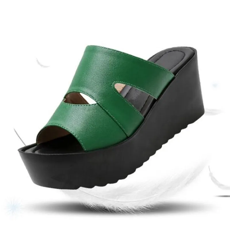 New Elegant Summer Leather Slippers Women Casual Sandals Comfortable Non-slip Platform Shoes Woman Wedge | Обувь