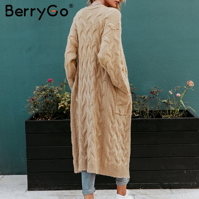 BerryGo зимний мохер длинный кардиган вязаный свитер женский рукав джемпер