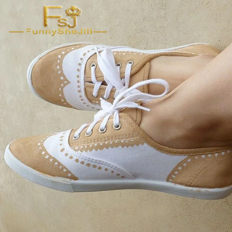 

Khaki and White Wingtip Shoes Lace up Flats Spring Attractive Autumn Generous Attractive Incomparable Noble Sexy FSJ Elegant